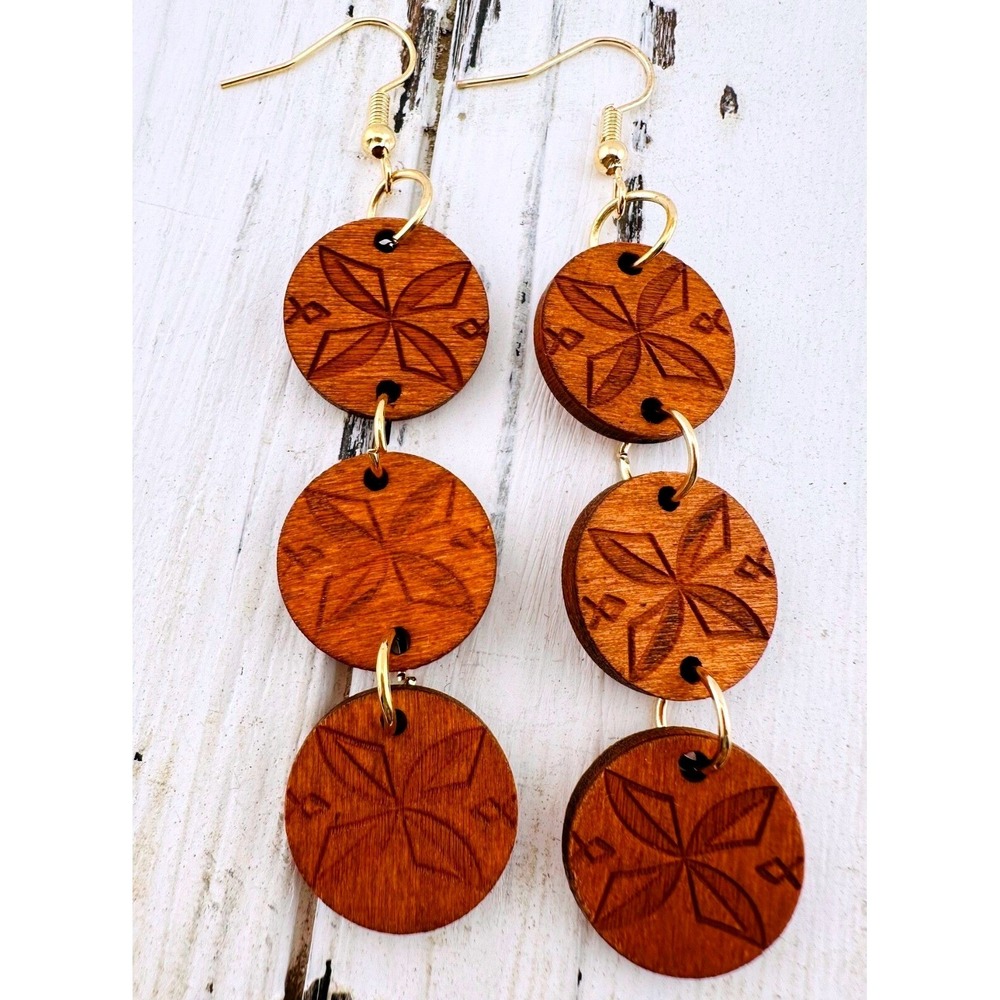 Triple Sand Dollar Earrings Laser Cut Stained Wood
